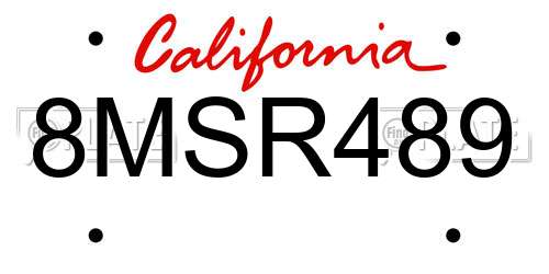 8MSR489 California License Plate