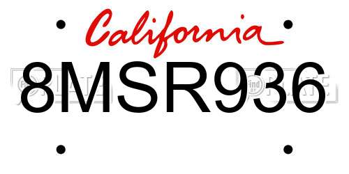 8MSR936 California License Plate