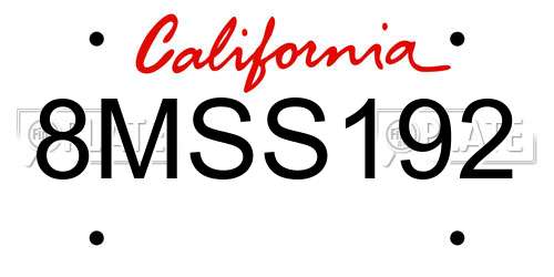 8MSS192 California License Plate