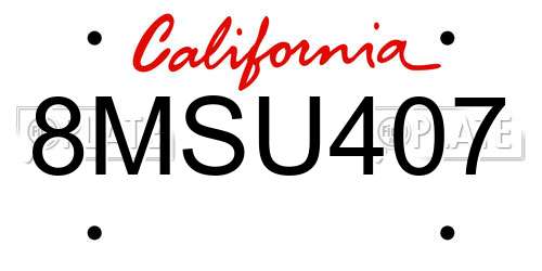 8MSU407 California License Plate