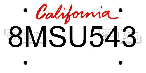 8MSU543 California License Plate