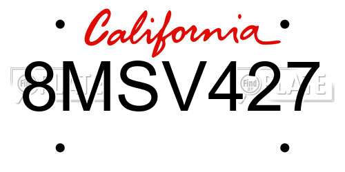 8MSV427 California License Plate