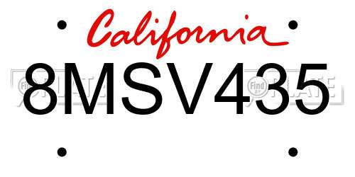 8MSV435 California License Plate