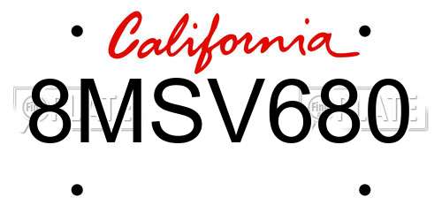8MSV680 California License Plate