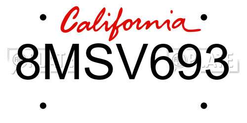 8MSV693 California License Plate