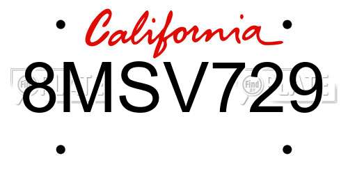 8MSV729 California License Plate