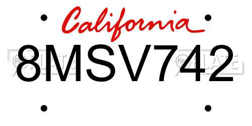 8MSV742 California License Plate