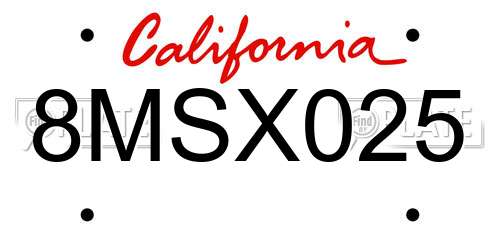 8MSX025 California License Plate