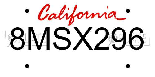 8MSX296 California License Plate