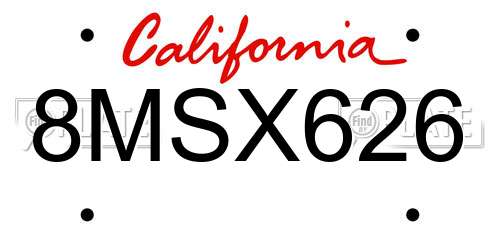 8MSX626 California License Plate