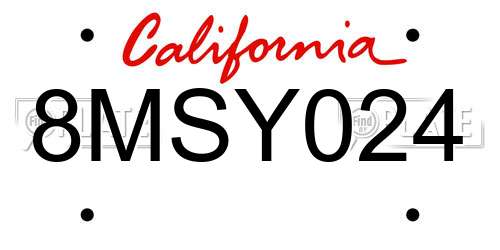 8MSY024 California License Plate
