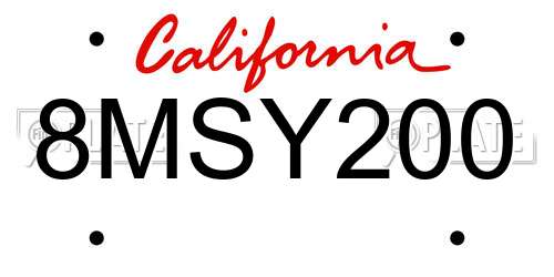 8MSY200 California License Plate