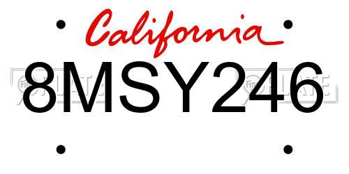 8MSY246 California License Plate