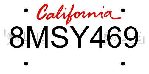 8MSY469 California License Plate