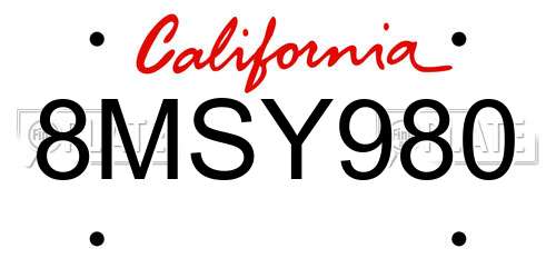 8MSY980 California License Plate