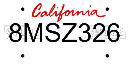 8MSZ326 California License Plate