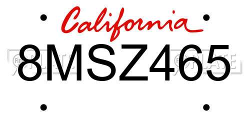 8MSZ465 California License Plate