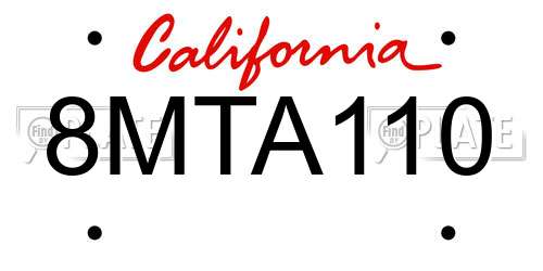 8MTA110 California License Plate