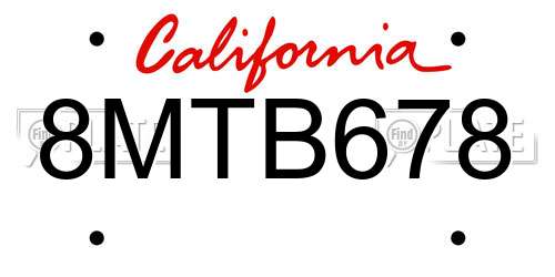 8MTB678 California License Plate