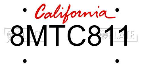 8MTC811 California License Plate