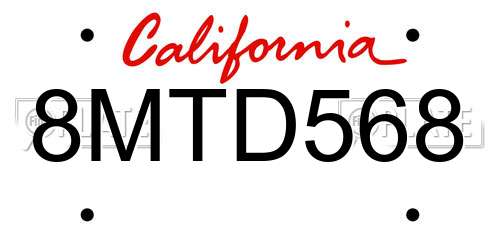 8MTD568 California License Plate