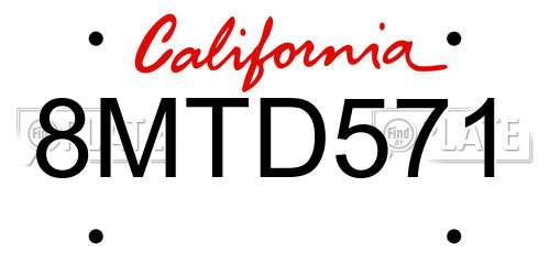 8MTD571 California License Plate