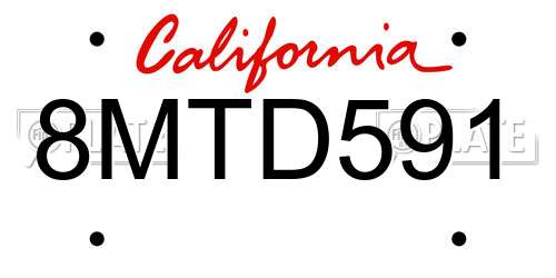 8MTD591 California License Plate