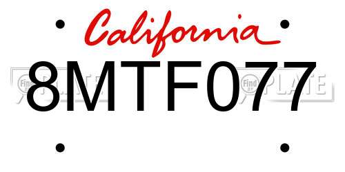 8MTF077 California License Plate