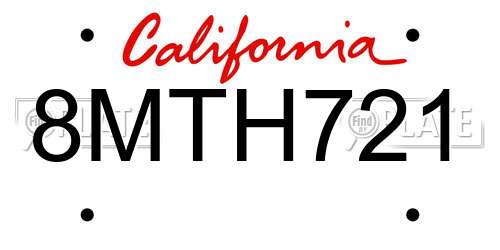 8MTH721 California License Plate