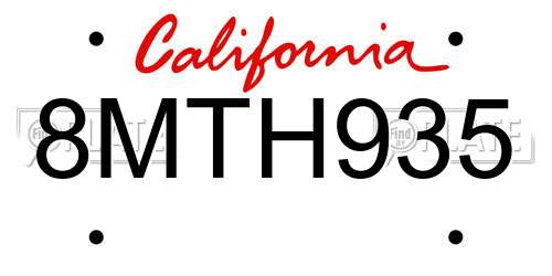 8MTH935 California License Plate