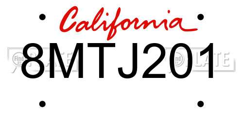 8MTJ201 California License Plate