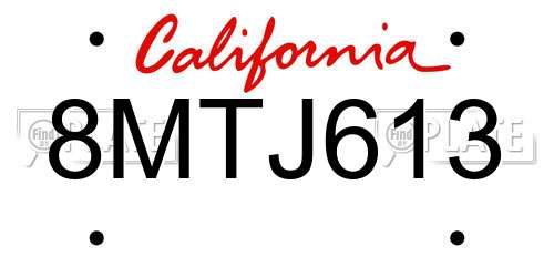 8MTJ613 California License Plate