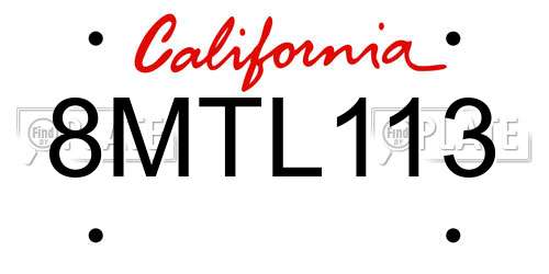 8MTL113 California License Plate