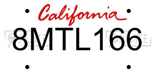 8MTL166 California License Plate