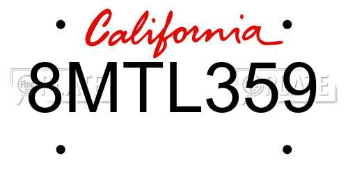 8MTL359 California License Plate