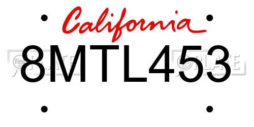 8MTL453 California License Plate