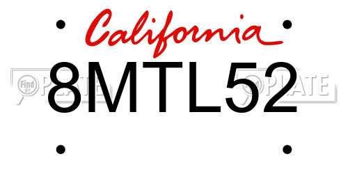 8MTL52 California License Plate