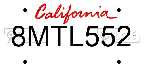 8MTL552 California License Plate