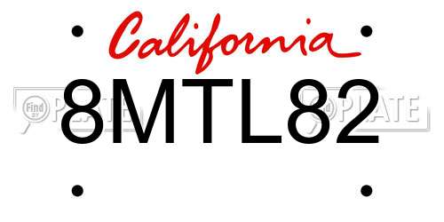 8MTL82 California License Plate