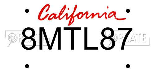 8MTL87 California License Plate