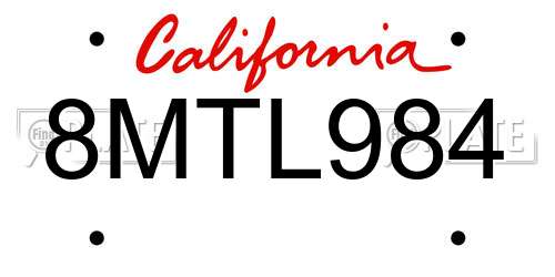 8MTL984 California License Plate