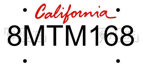 8MTM168 California License Plate
