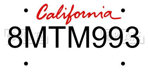 8MTM993 California License Plate