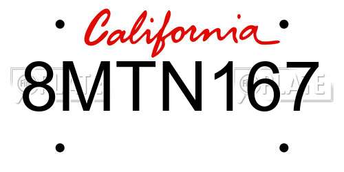 8MTN167 California License Plate