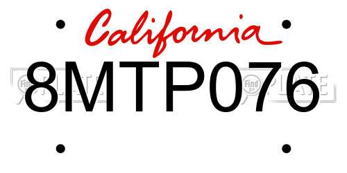 8MTP076 California License Plate