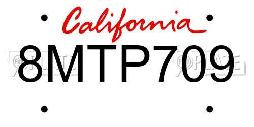 8MTP709 California License Plate