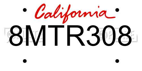 8MTR308 California License Plate