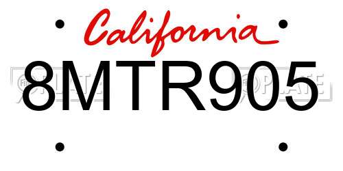 8MTR905 California License Plate