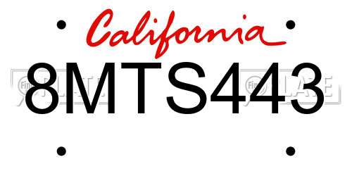 8MTS443 California License Plate