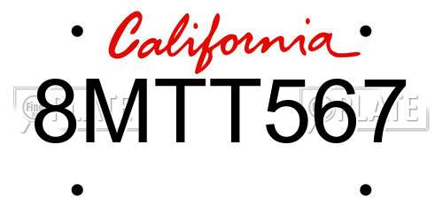 8MTT567 California License Plate